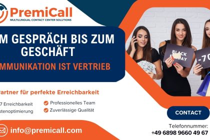 Grafik mit Text „Vom Gespräch zum Umsatz – professionelle Kundenkommunikation von PremiCall“